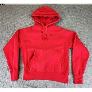 Vintage Champion Reverse Weave Hoodie Sweatshirt Men's Size S Red Heavy Cotton